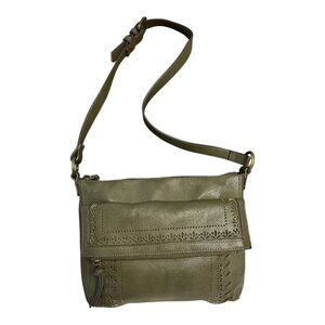 Sonoma Green Faux Leather Crossbody Bag – Cutout Floral Detail